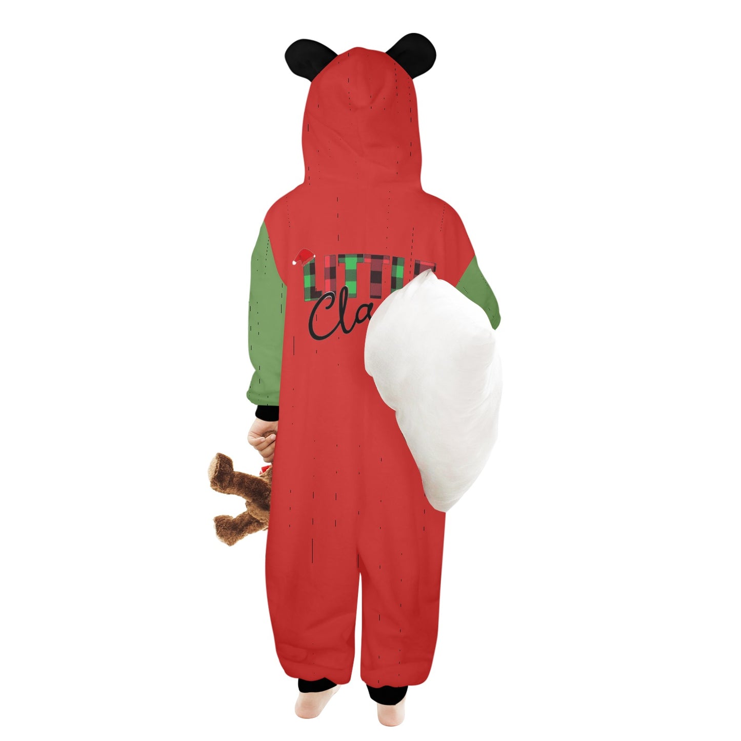 Little Claus- Christmas One-Piece Zip up Hooded Pajamas for Little Kids