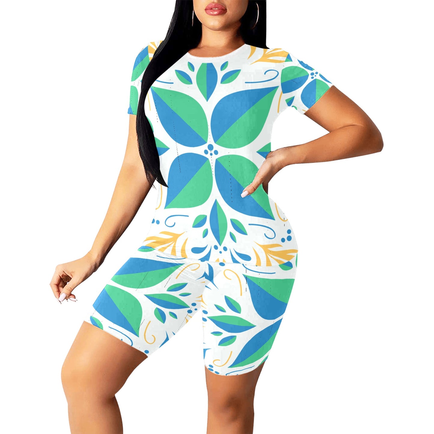 Blue Green Women's Short Set