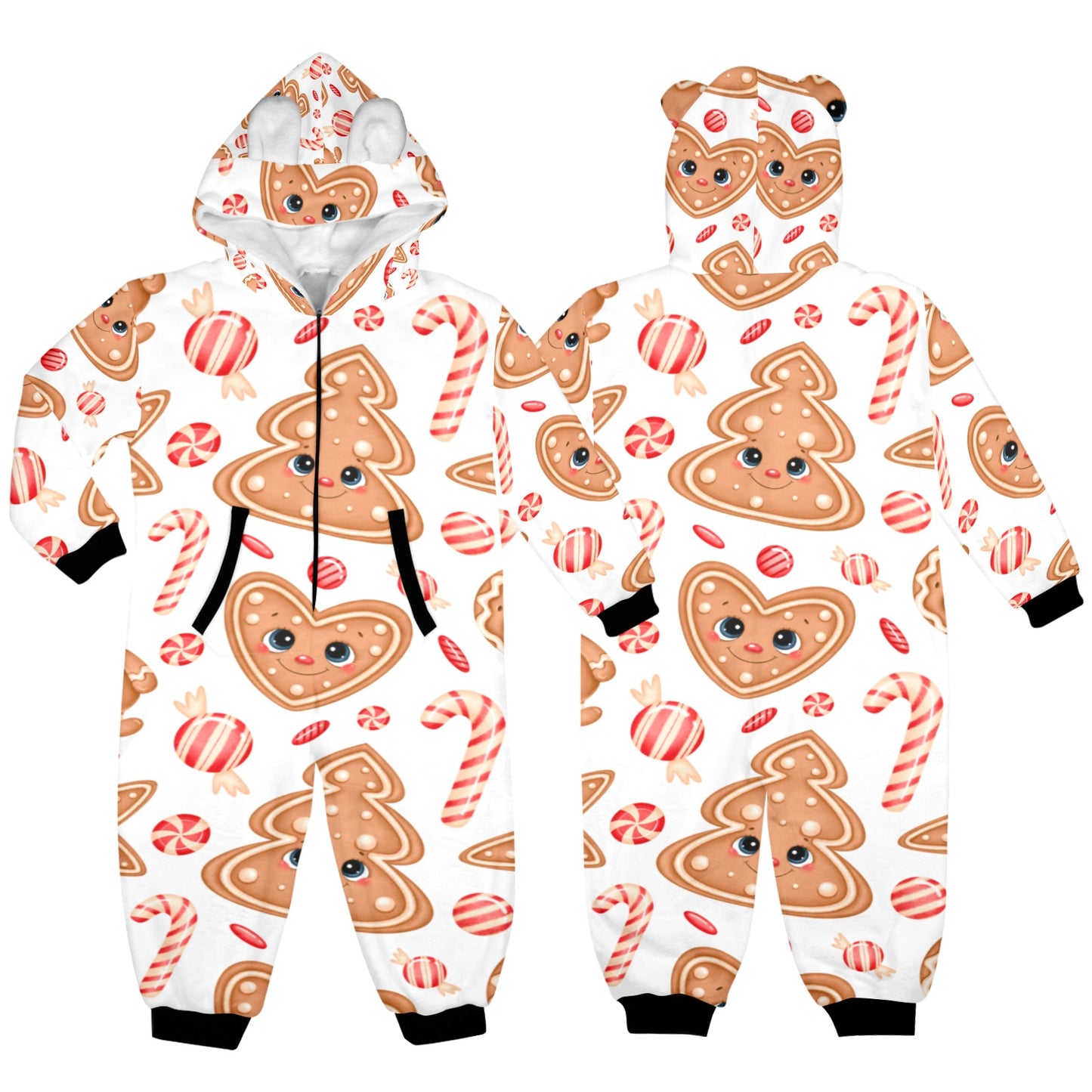 Ginger Christmas One-Piece Zip up Hooded Pajamas for Little Kids