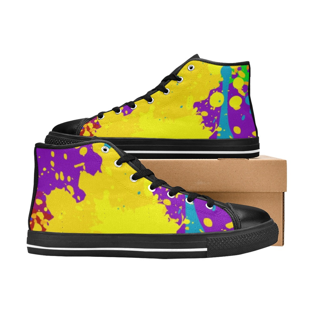 Yellow Splatter High Top Shoes-Kids