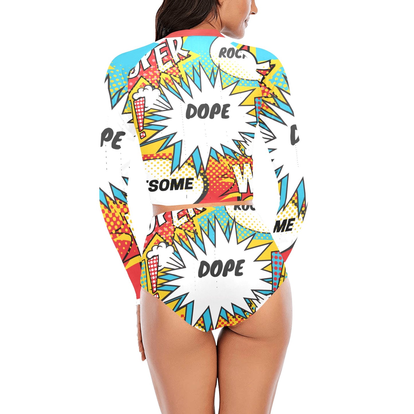 Comic Words Long Sleeve Bikini Set