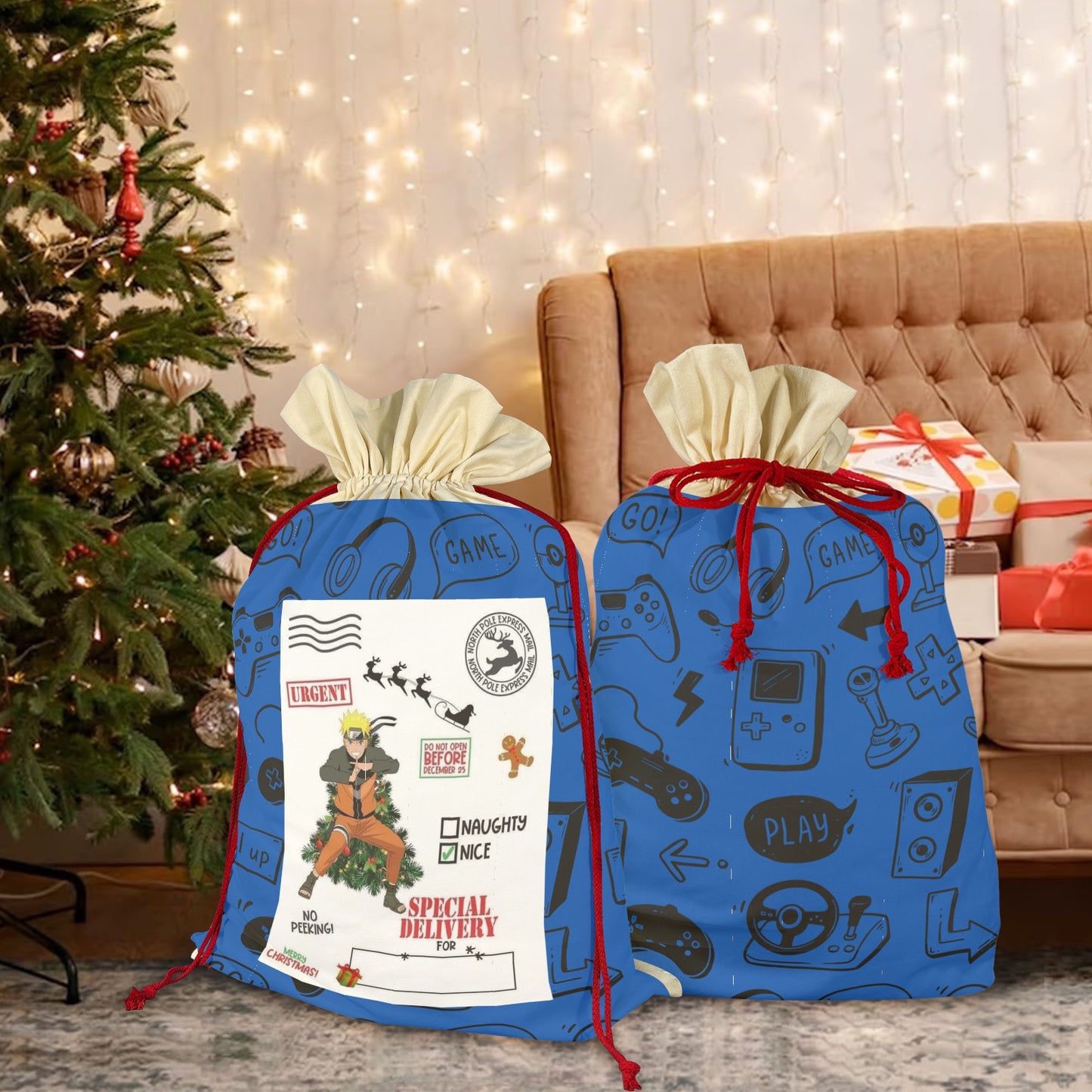 CHRISTMAS - Gamer Sack Santa Claus Drawstring Bag 21"x32"