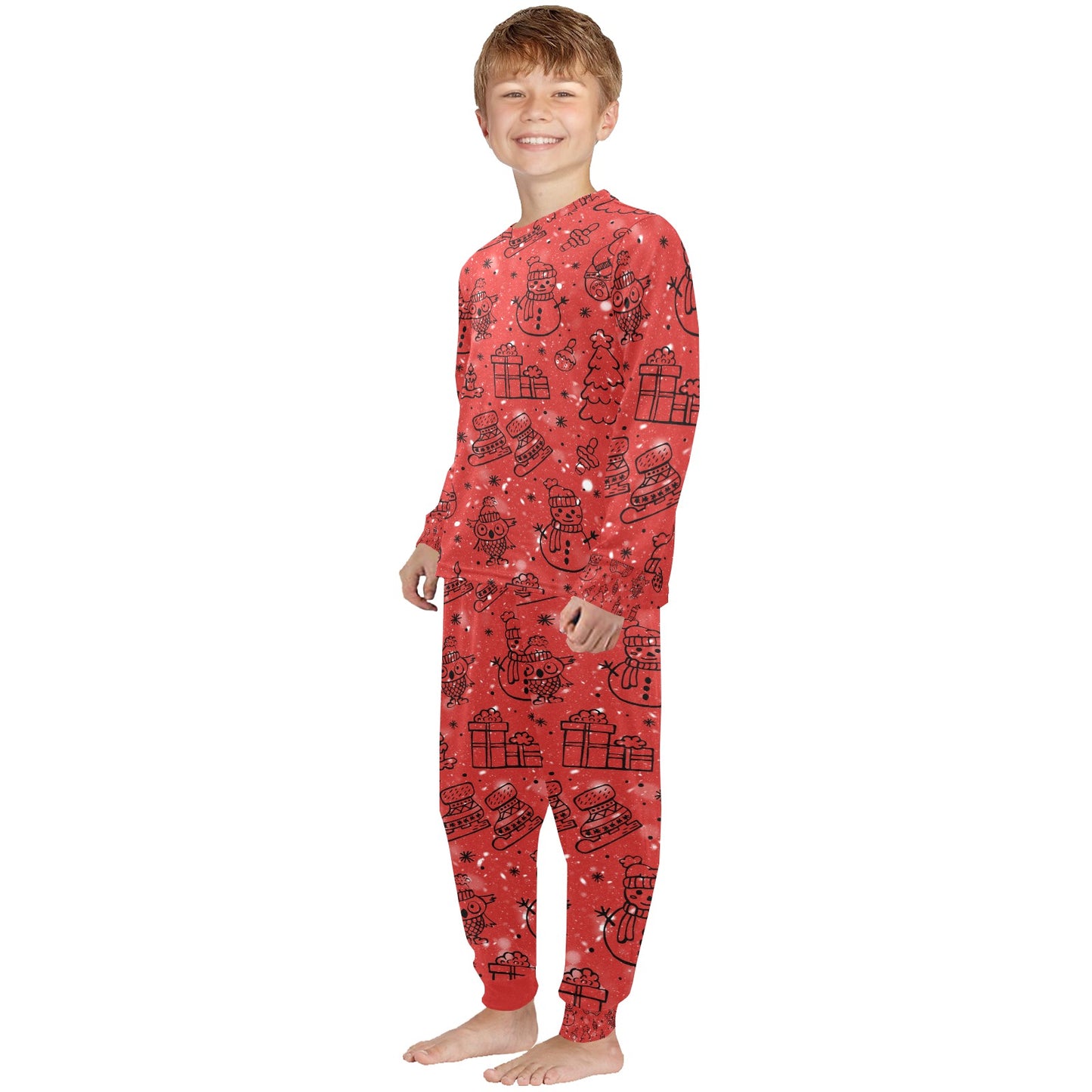 Red Christmas Little Kids' Crew Neck Long Pajama Set