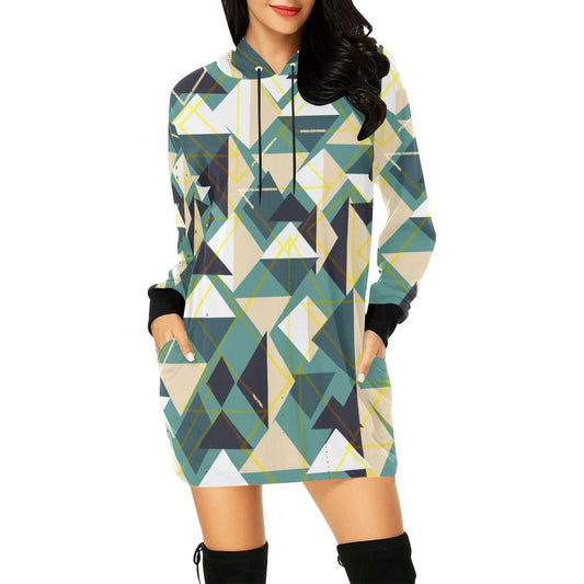 Green Abstract Hoodie Mini Dress