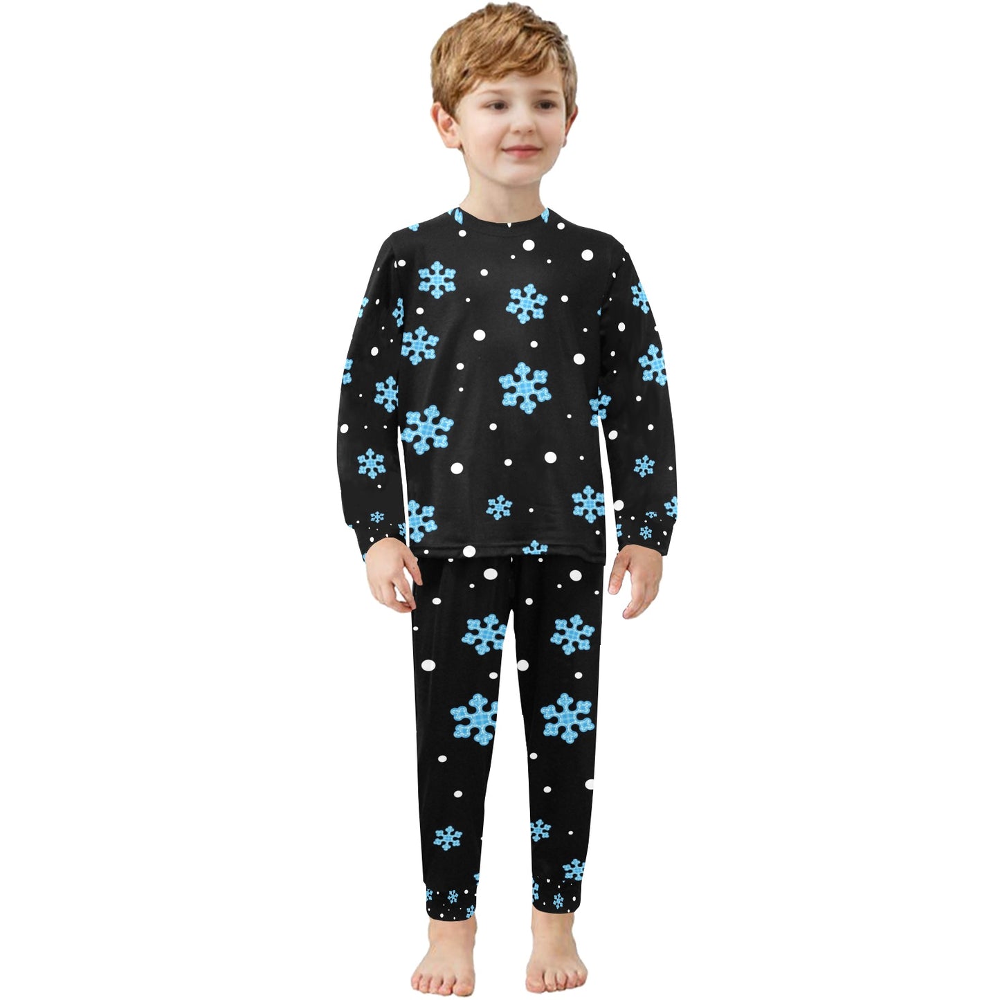 Night Snow Christmas Little Kids' Crew Neck Long Pajama Set