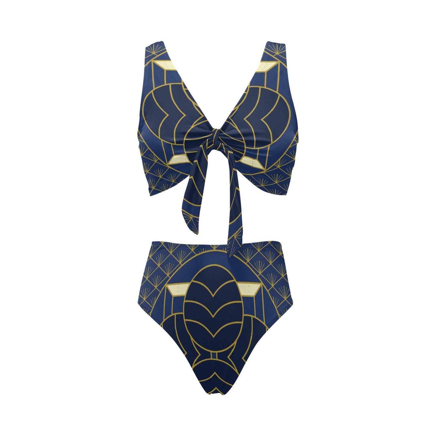 Navy Cut Chest Bow Tie Bikini Swimsuit