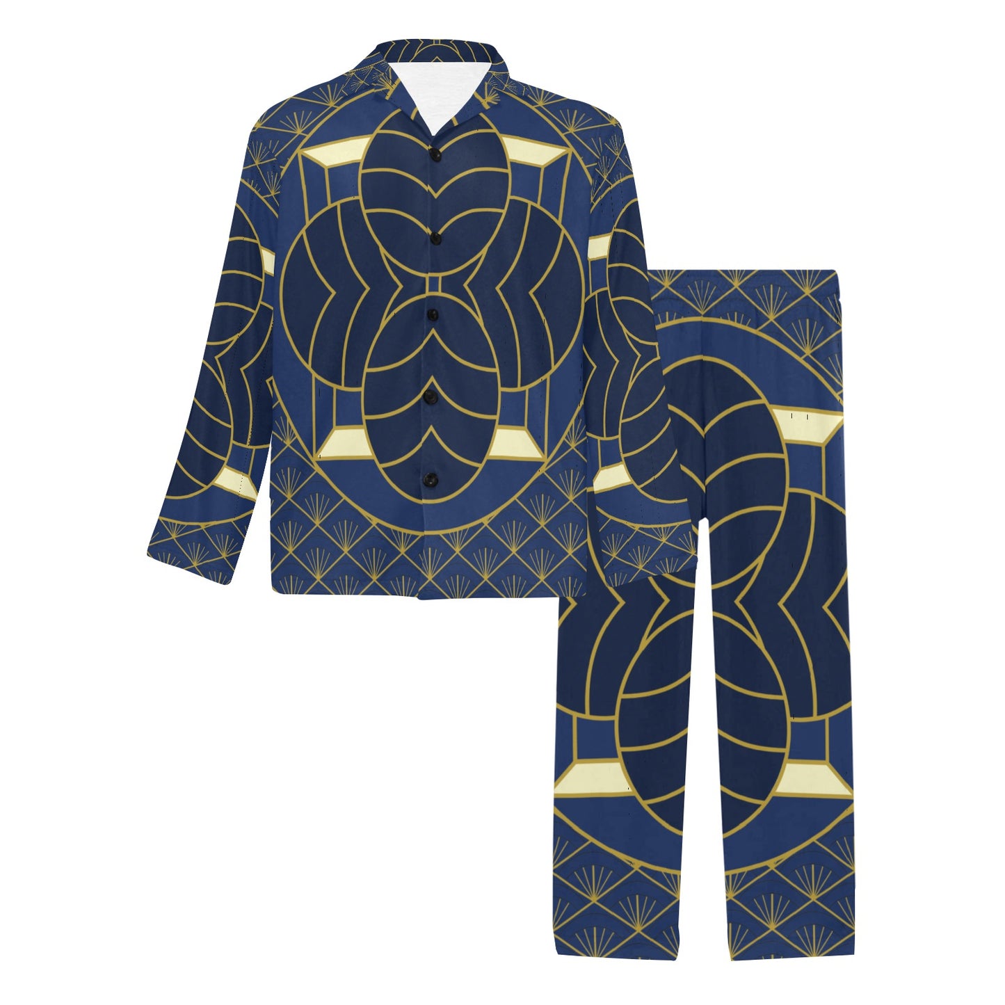 Navy Cut Men's V-Neck Long Pajama Set