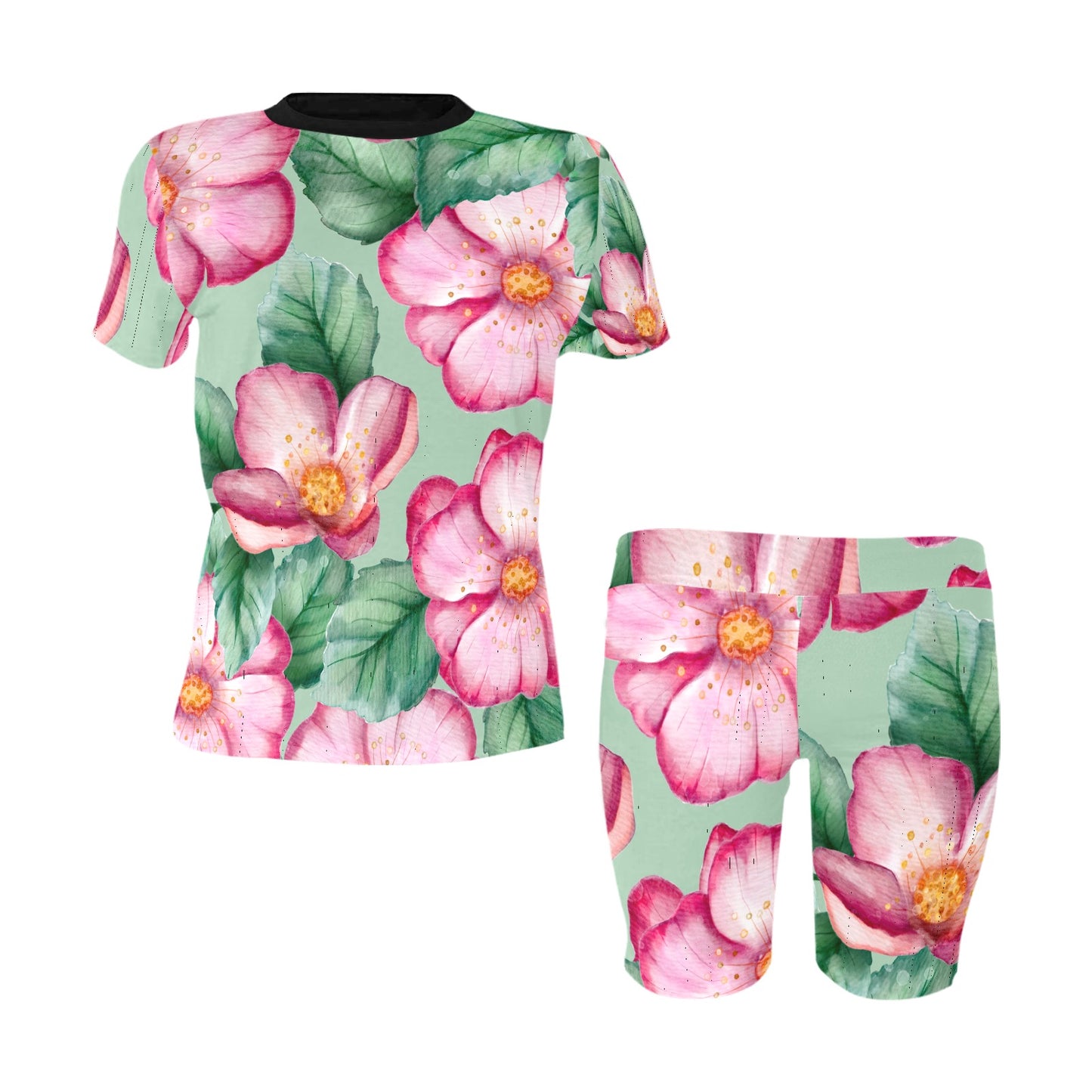 Green Flowers Women's Short Set