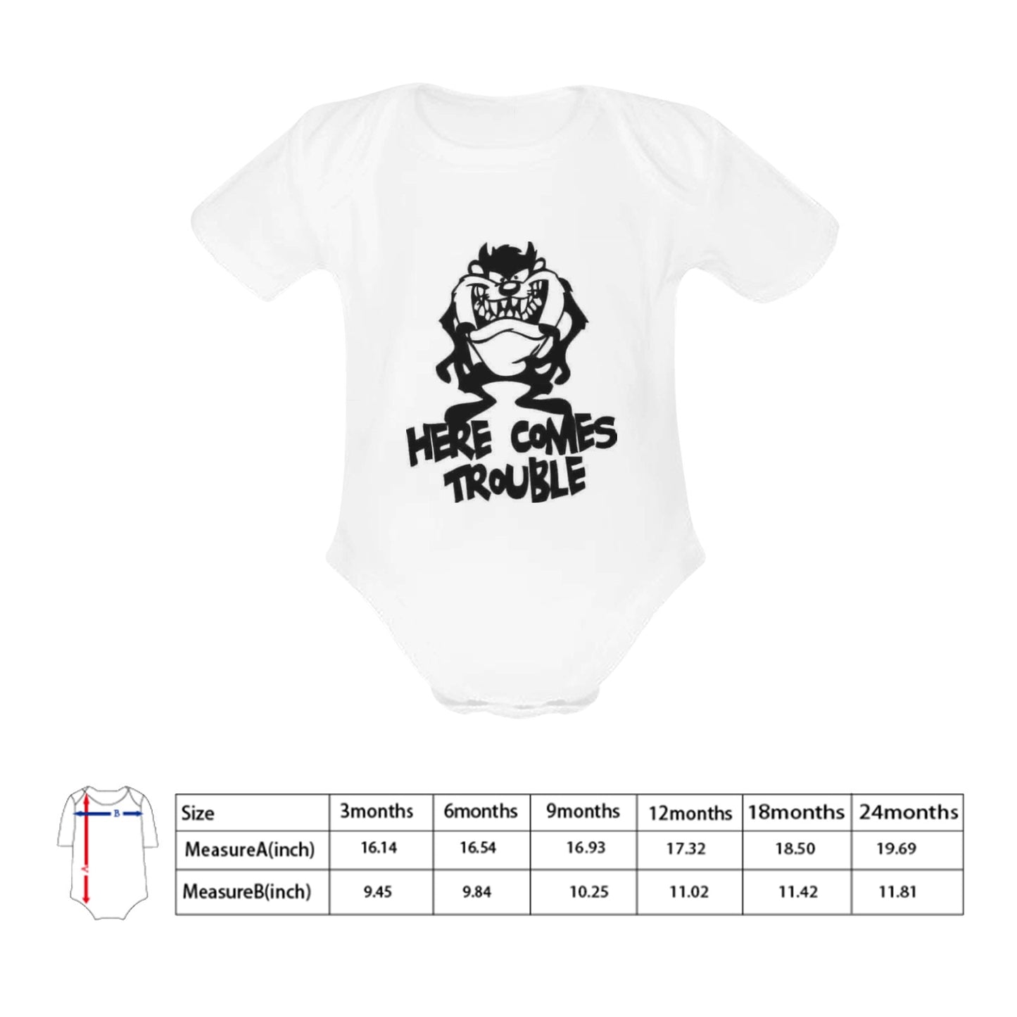 Here comes trouble Baby Onesie