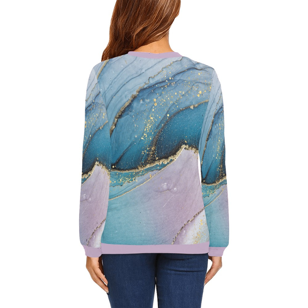 Blue Marble Crewneck Sweatshirt for Women