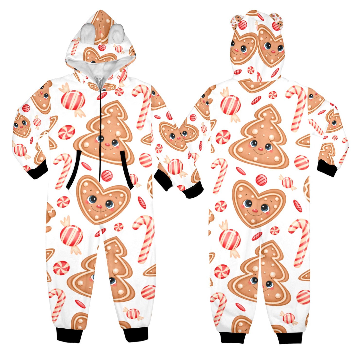 Ginger Christmas One-Piece Zip Up Hooded Pajamas for Big Kids