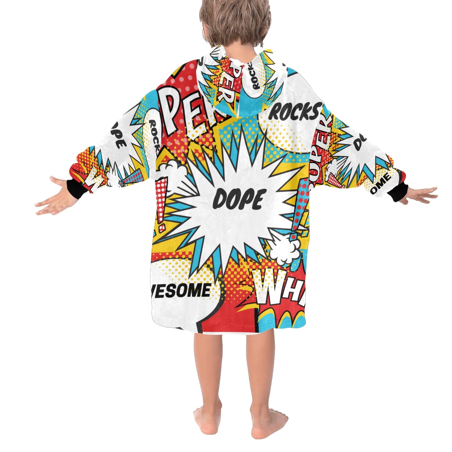 Comic Words Blanket Hoodie- Kids/Youth