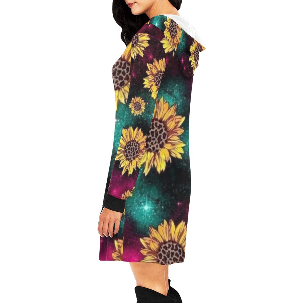 Colorful Sunflower Hoodie Mini Dress