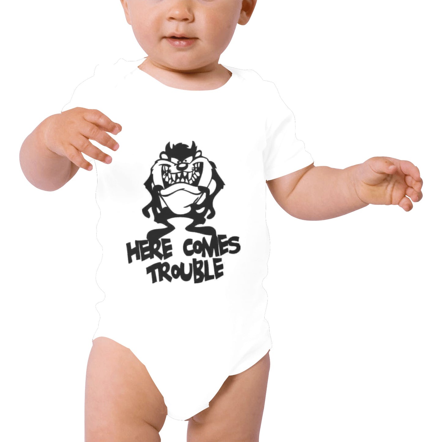 Here comes trouble Baby Onesie