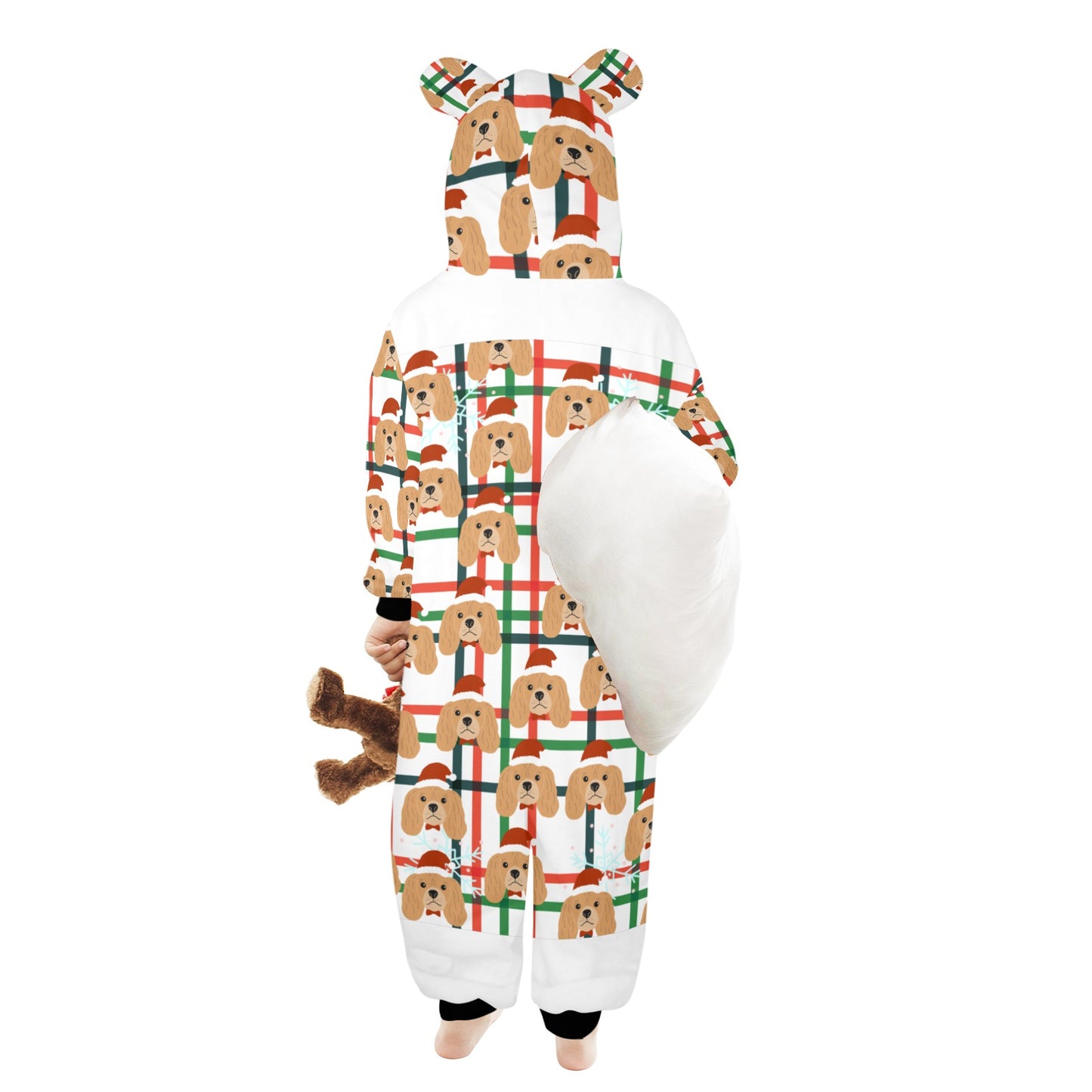 Santa Dog Christmas One-Piece Zip up Hooded Pajamas for Little Kids