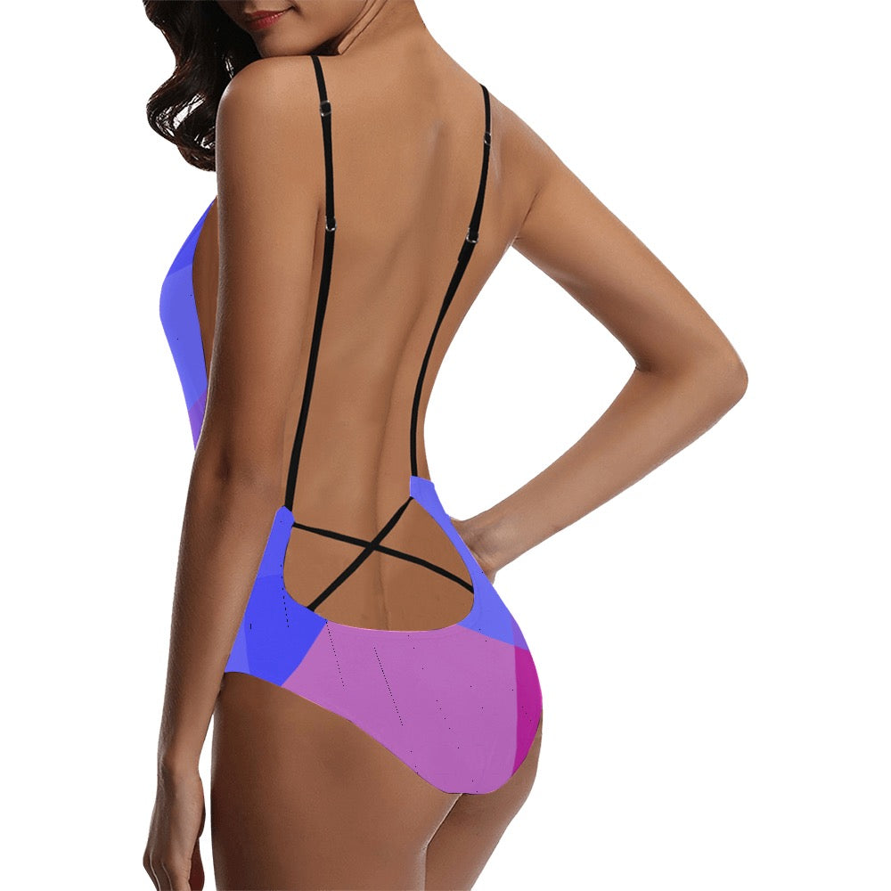 Purplish Sexy Lace Backless One-Piece Swimsuit