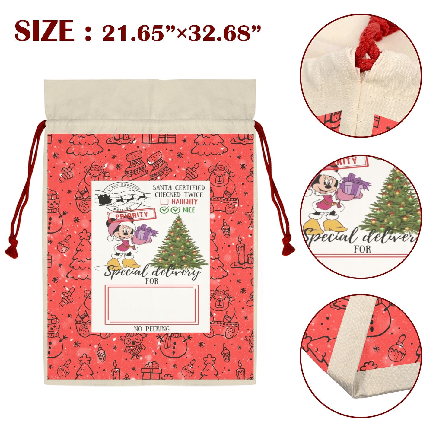 CHRISTMAS- Red Christmas Santa Claus Drawstring Bag 21"x32"