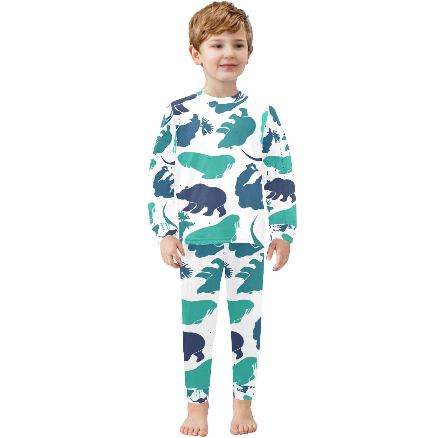 Blue Animals Little Kids' Crew Neck Long Pajama Set