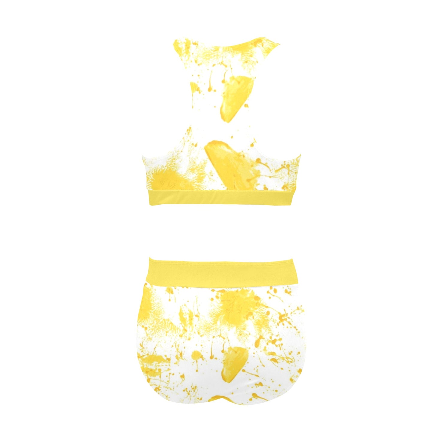 Yellow Splatter Crop Top Bikini Set