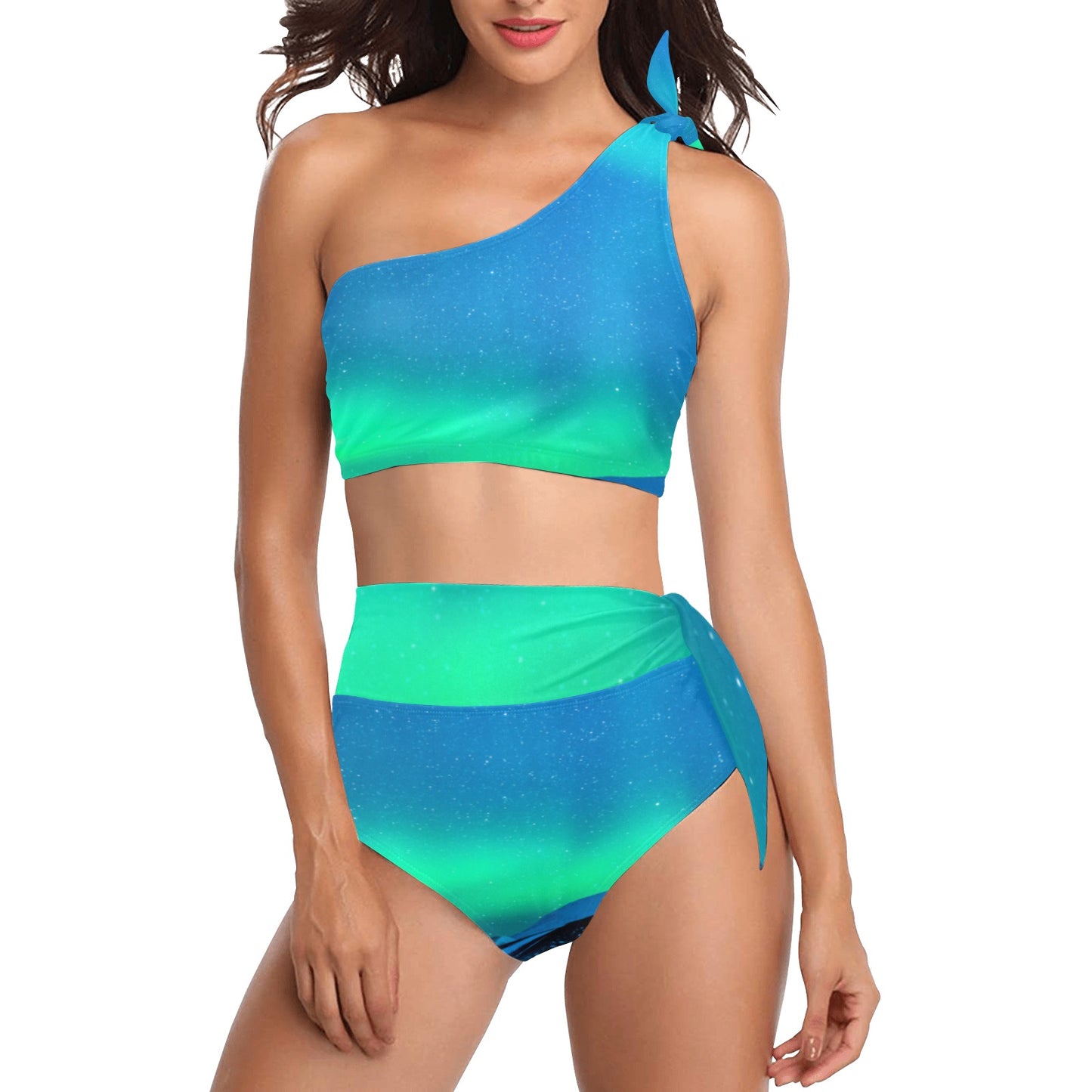 Blue Eclipse One Shoulder Bikini Set