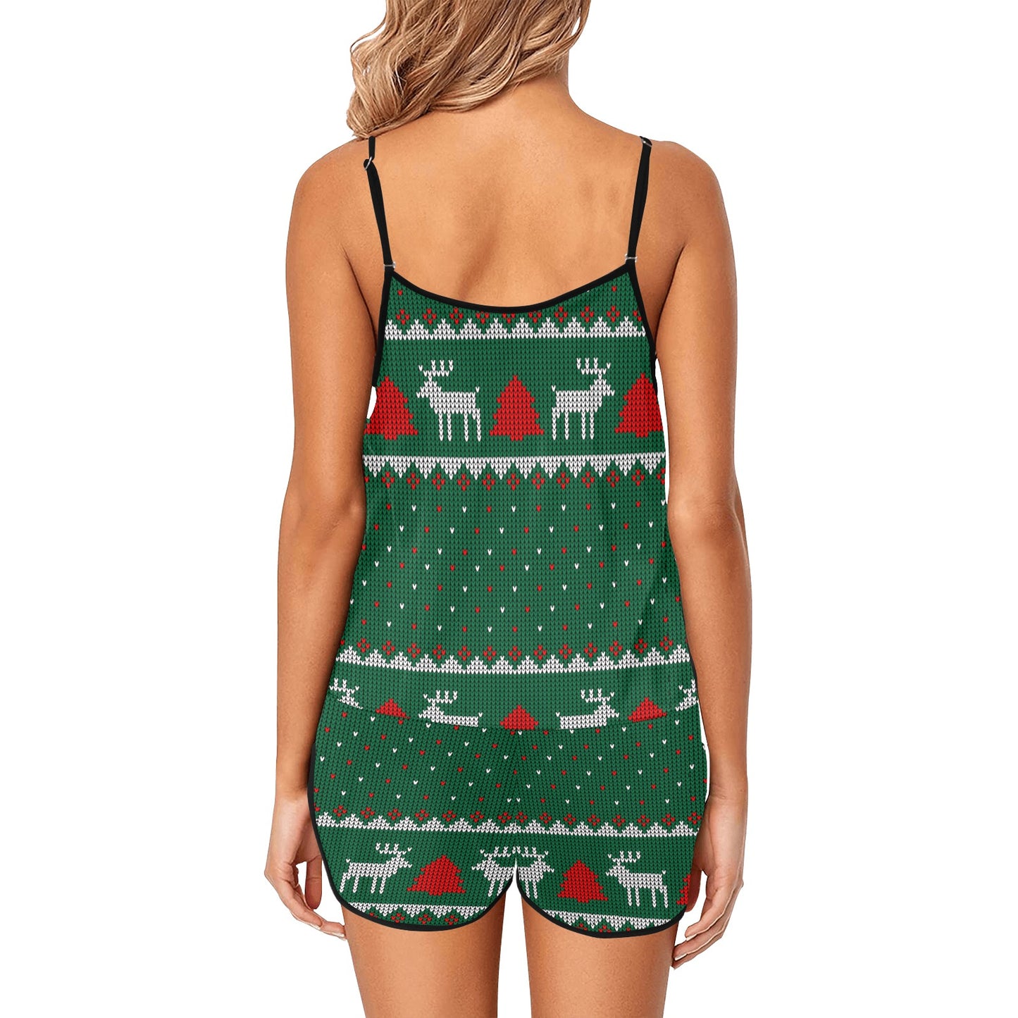 Deer Christmas Women's Spaghetti Strap Short Pajama Set