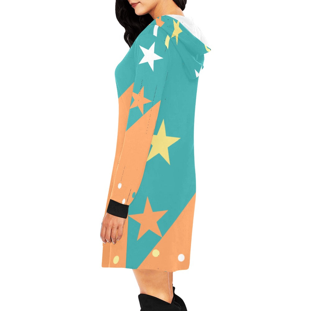 Teal Stars Hoodie Mini Dress