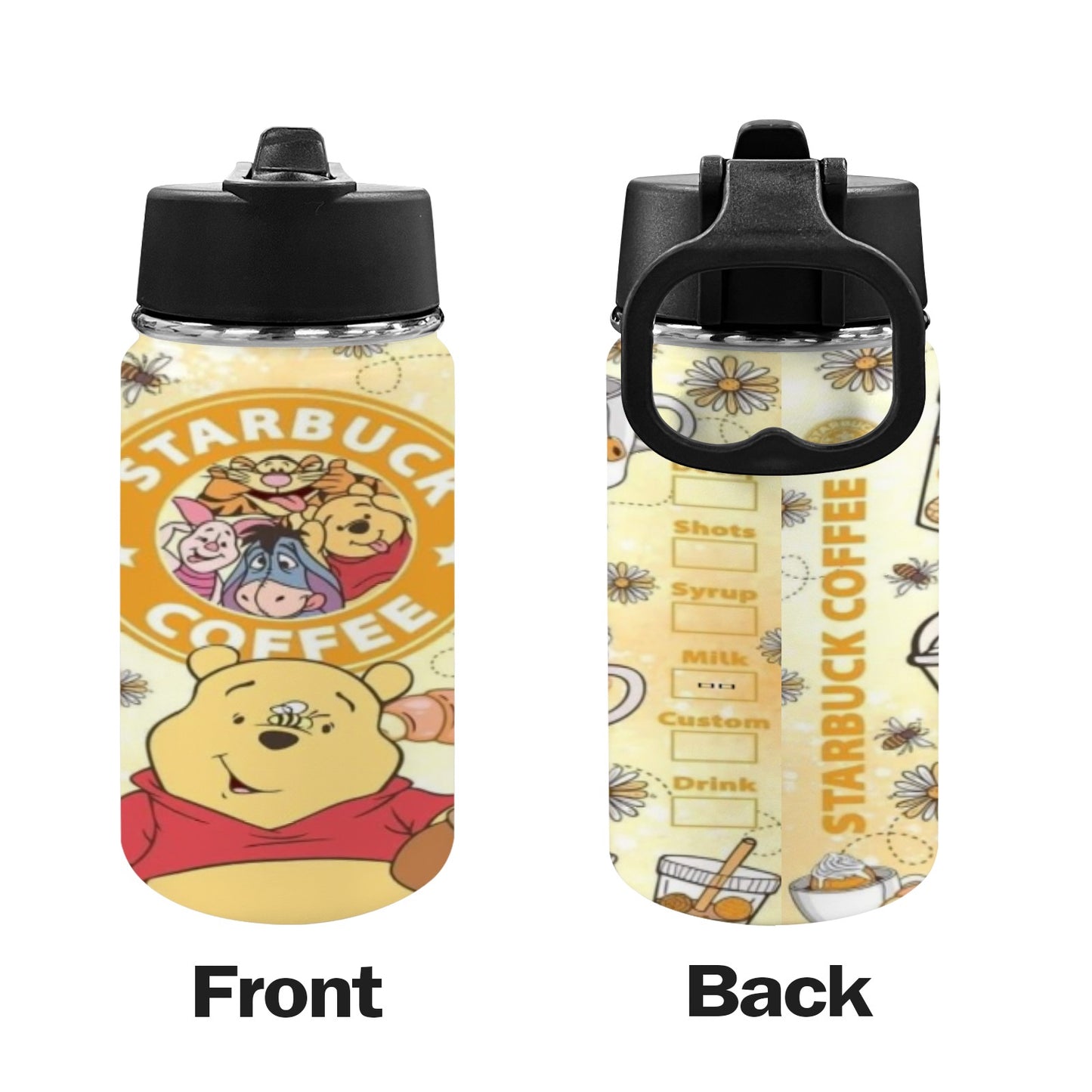 Winnie, Starbucks & Milk Kids Water Bottle with Straw Lid (12 oz)