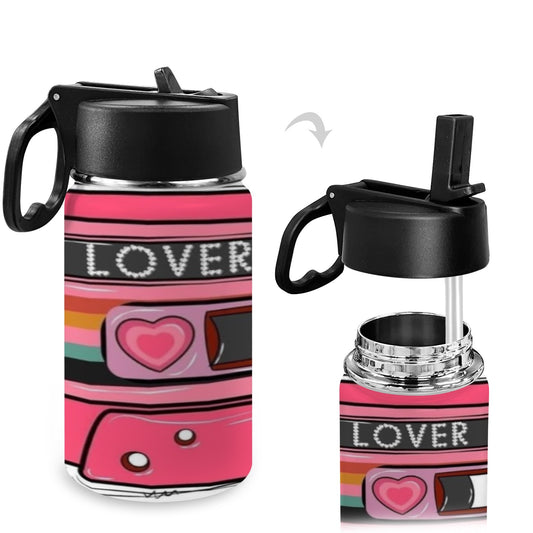 Lover Babe Valentine’s Kids Water Bottle with Straw Lid (12 oz)