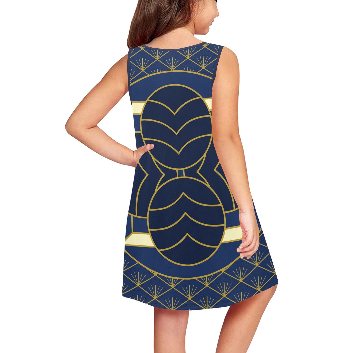 Navy Cut Girls' Sleeveless Dress