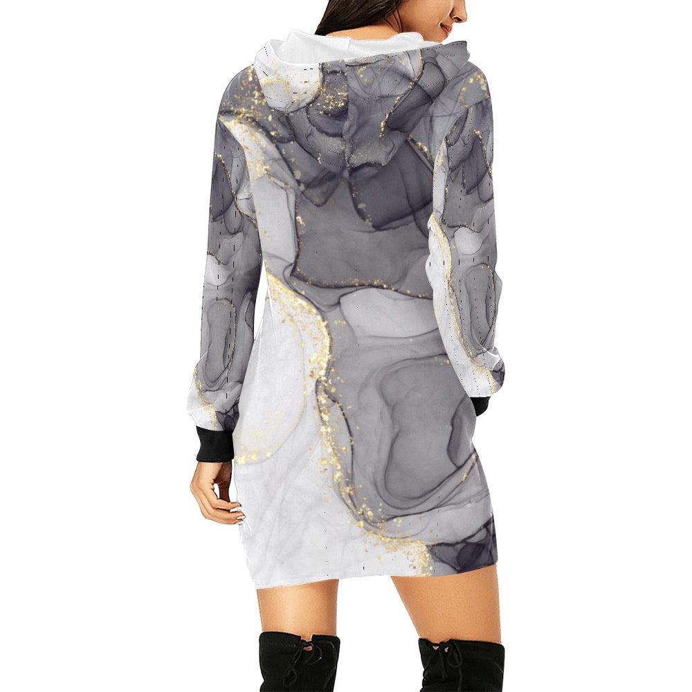 Grey Marble Hoodie Mini Dress