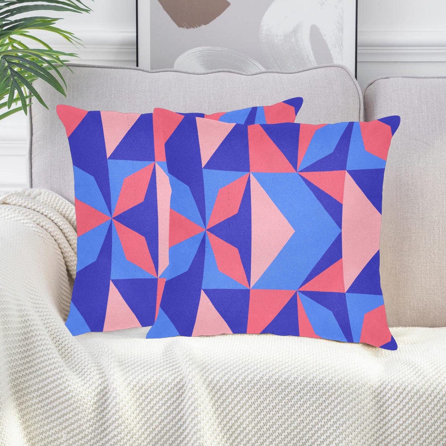 Blue Colorful Linen Zippered Pillowcase 18"x18" (Pack of 2)