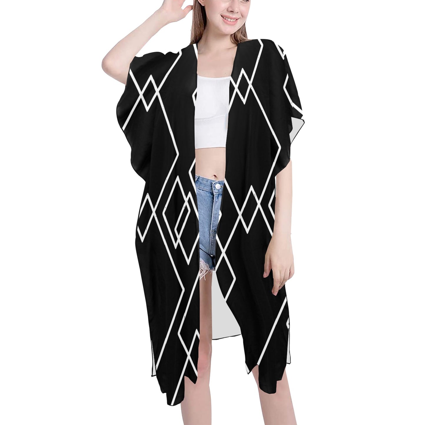 Black Squared Chiffon Cover Up