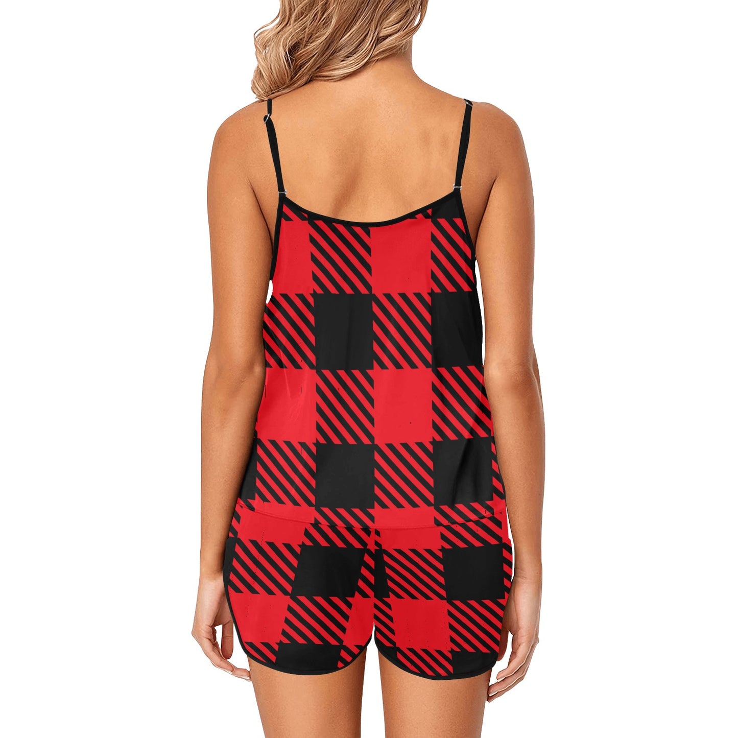 Red & Black Women's Spaghetti Strap Short Pajama Set