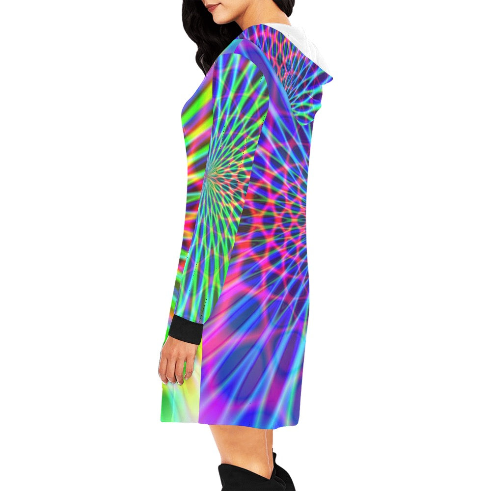 Abstract Rainbow Hoodie Mini Dress