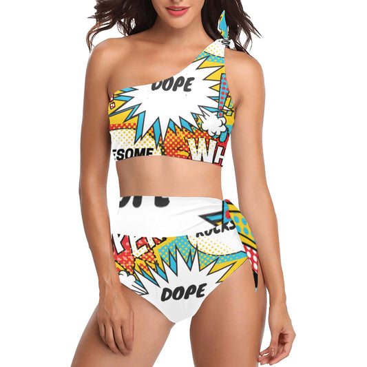 Comic Words One Shoulder Bikini Set