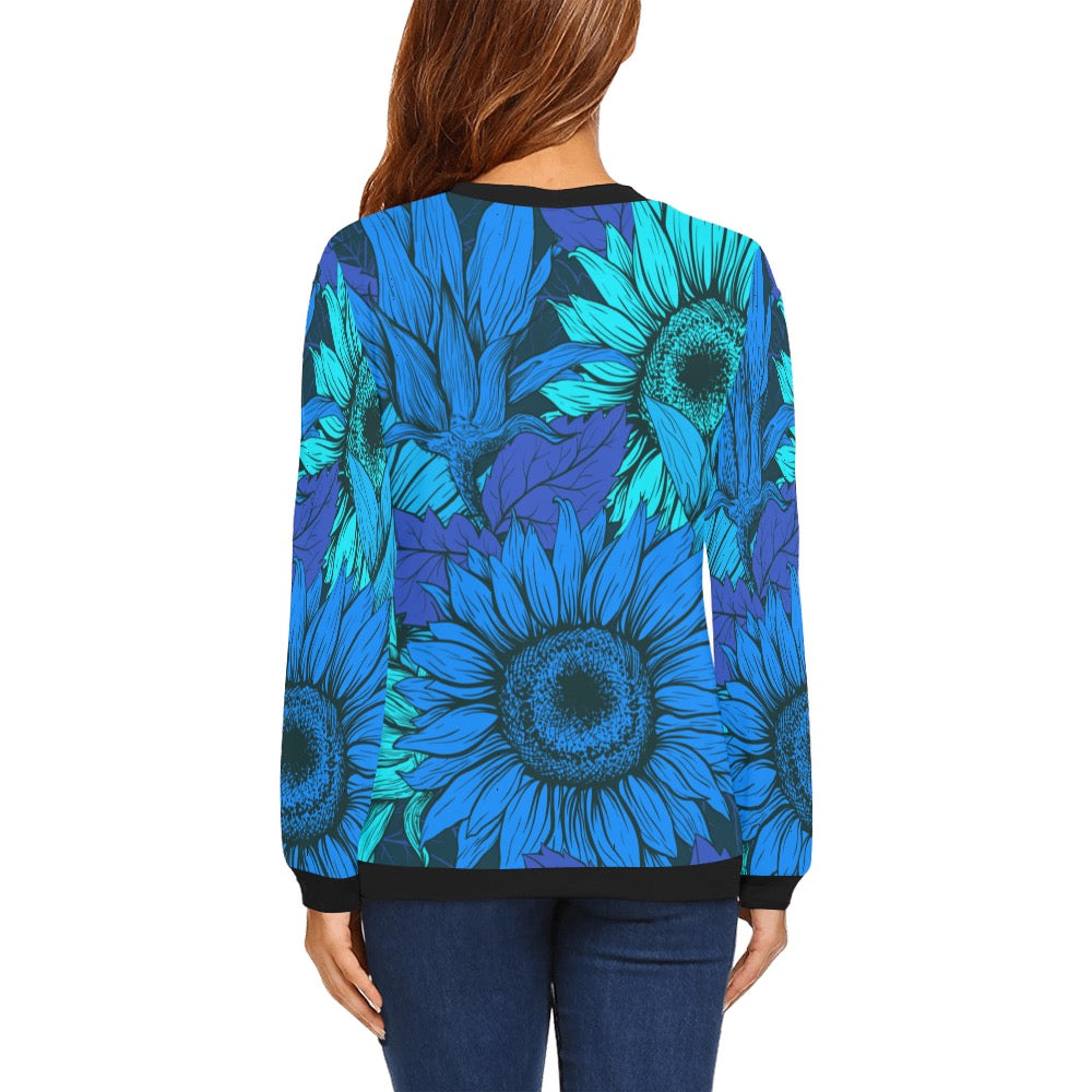 Blue Flower Crewneck Sweatshirt for Women