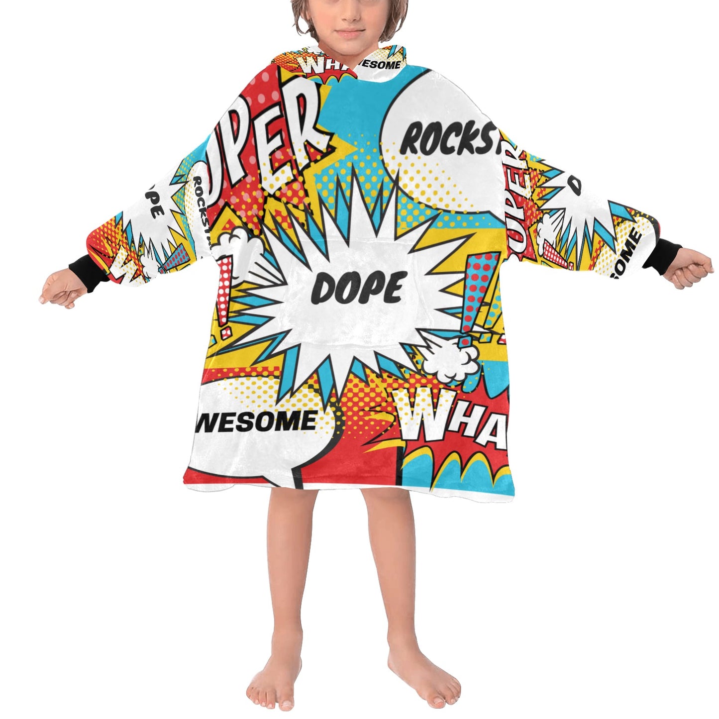 Comic Words Blanket Hoodie for Kids