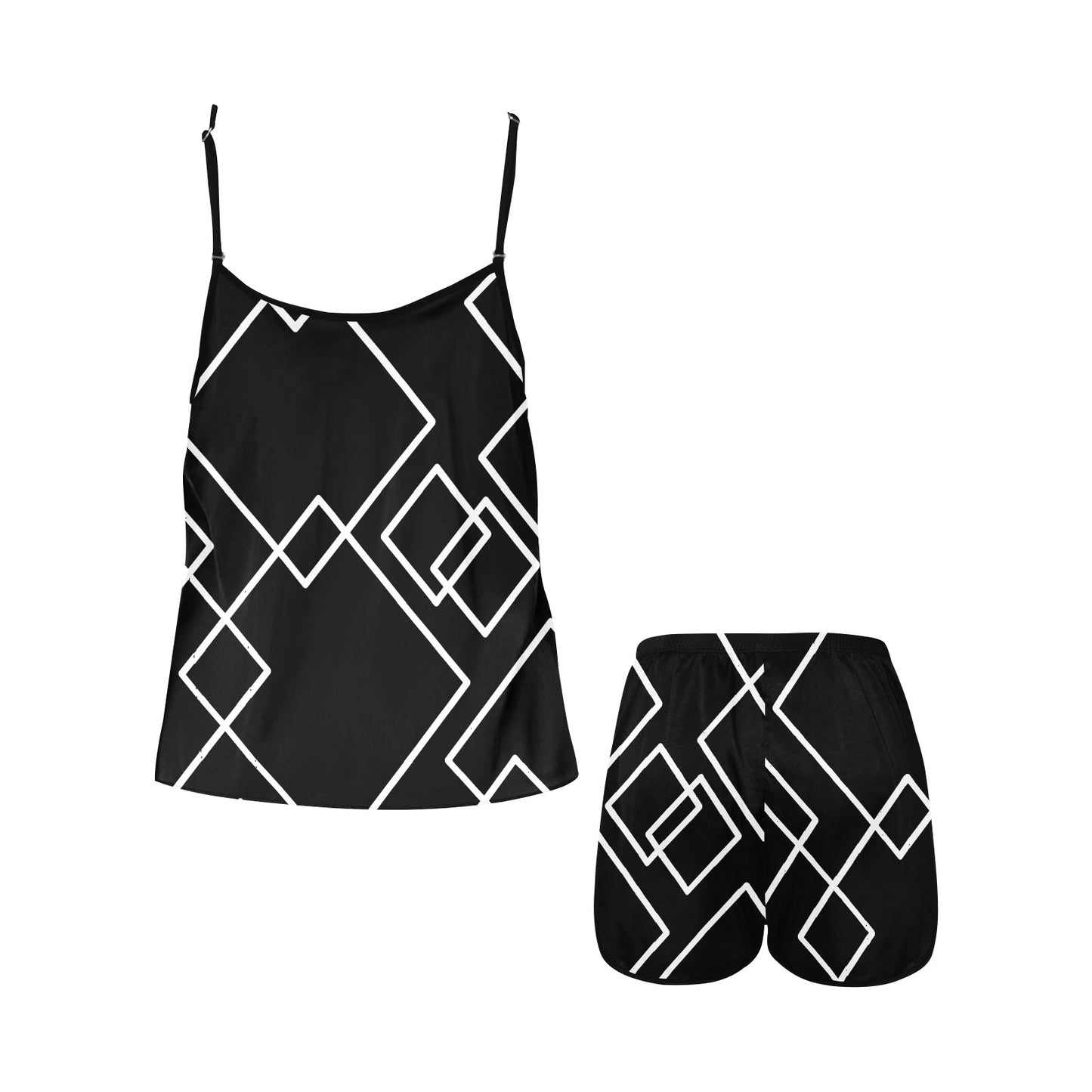 Black Squared Women's Spaghetti Strap Pajama Set