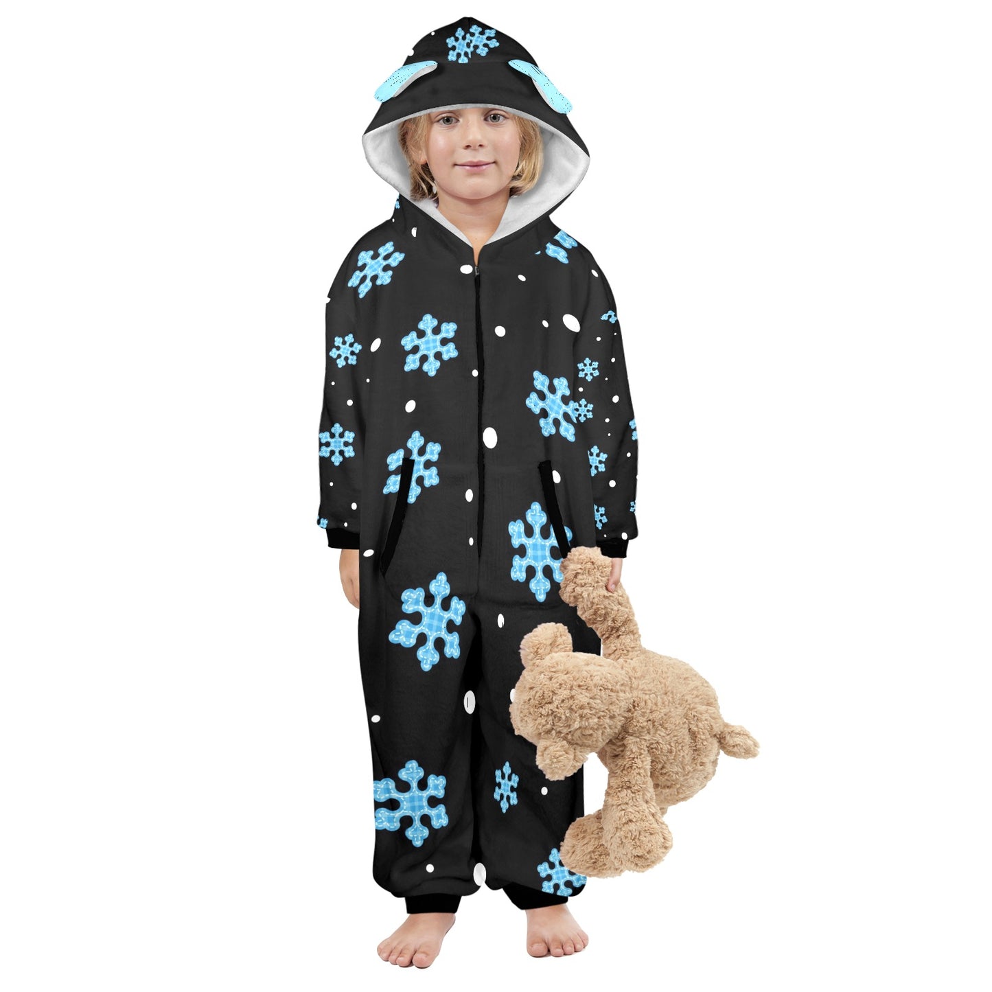 Night Snow Christmas One-Piece Zip up Hooded Pajamas for Little Kids