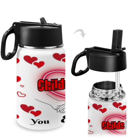 Child’s Name Valentines Day (Personalized) Kids Water Bottle with Straw Lid (12 oz)