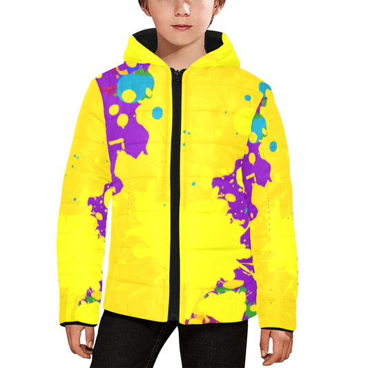 Yellow Splatter Kids Hooded Jacket