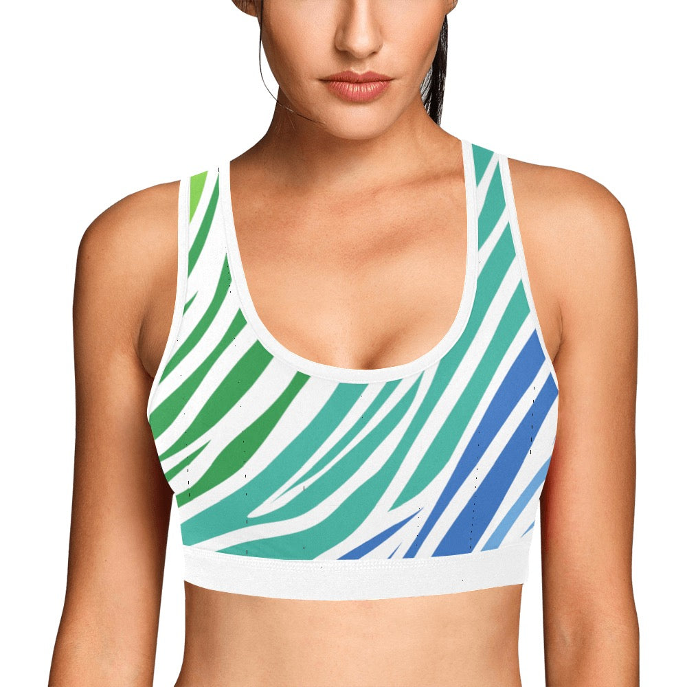 White Teal Zebra Women's Sports Bra