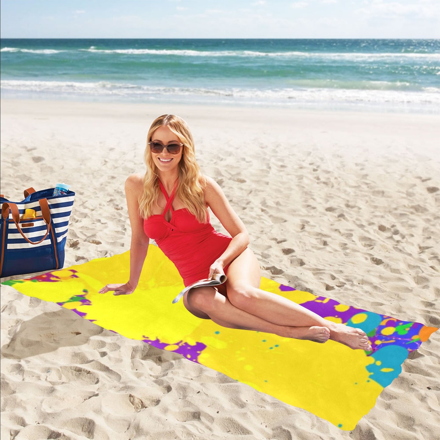 Yellow Splatter Beach Towel 32"x 71"