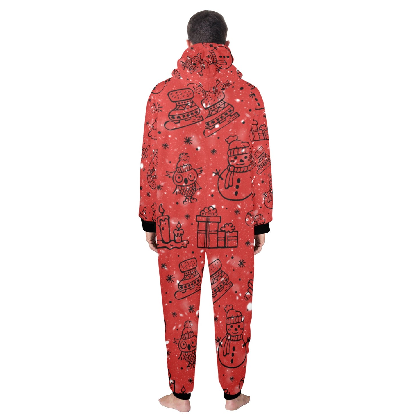 Red Christmas Unisex One-Piece Zip Up Hooded Pajamas