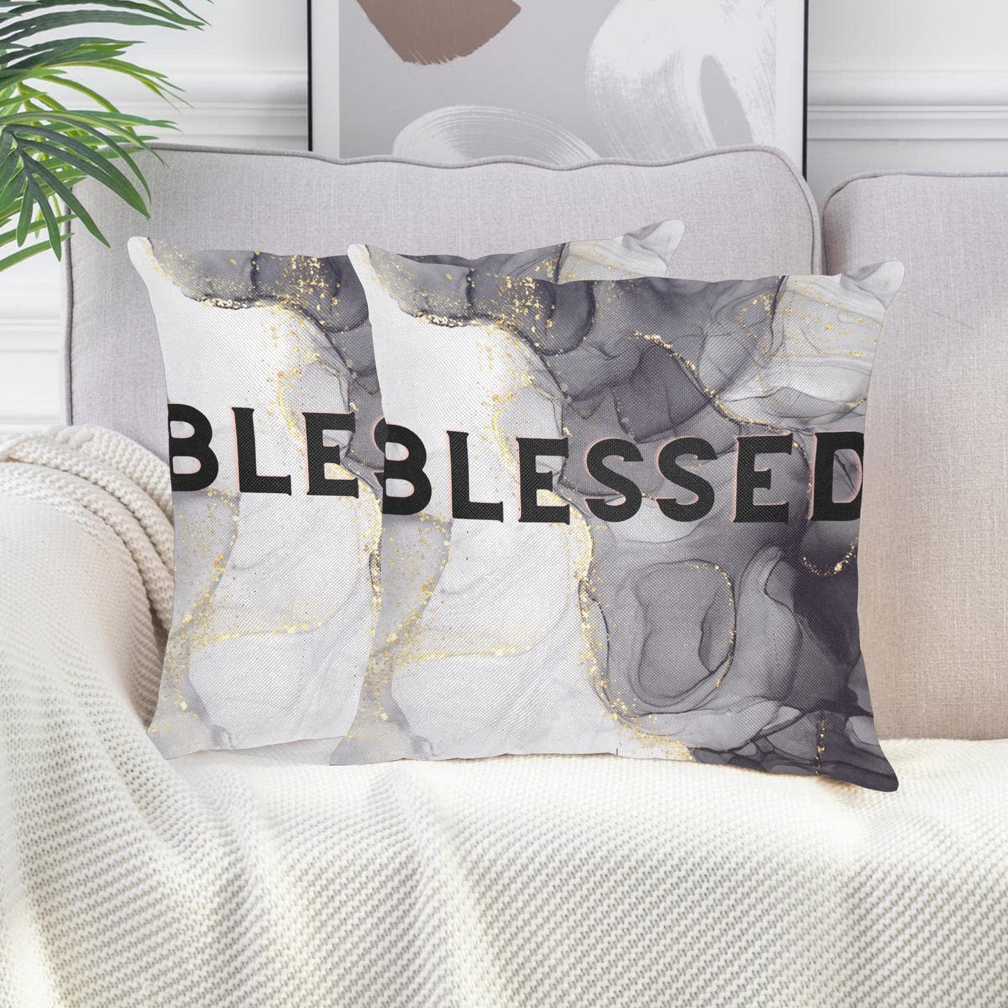 Blessed Marble Linen Zippered Pillowcase 18"x18"(Pack of 2)