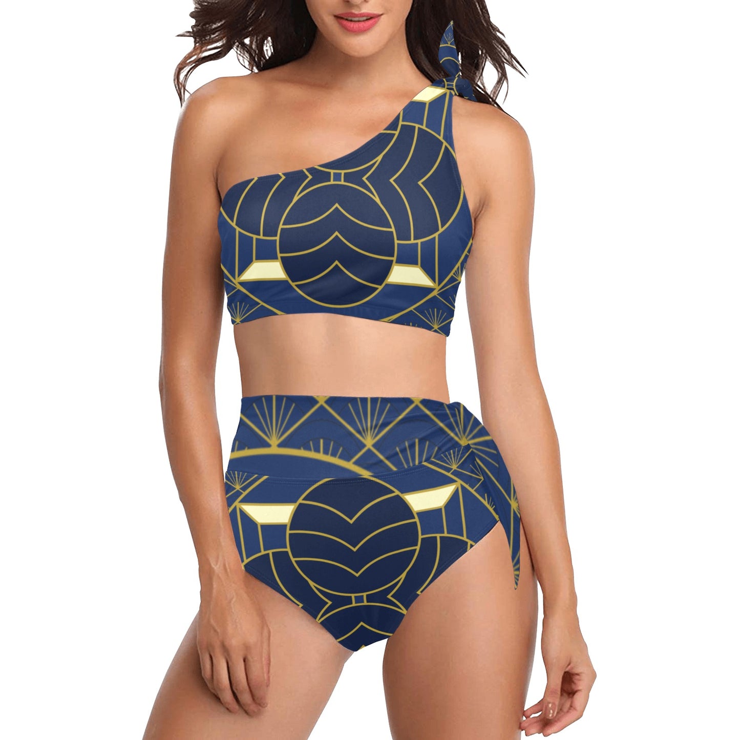 Navy Cut One Shoulder Bikini Set