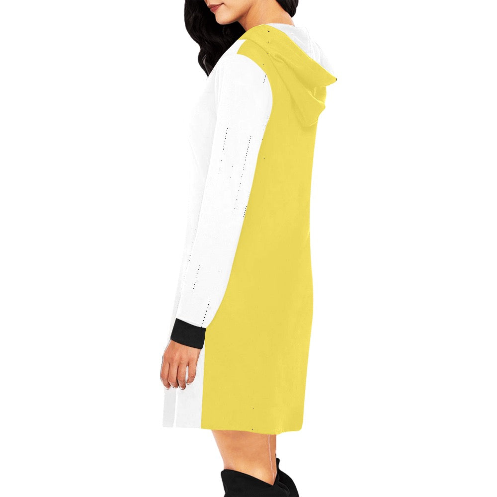 White & Yellow Hoodie Mini Dress