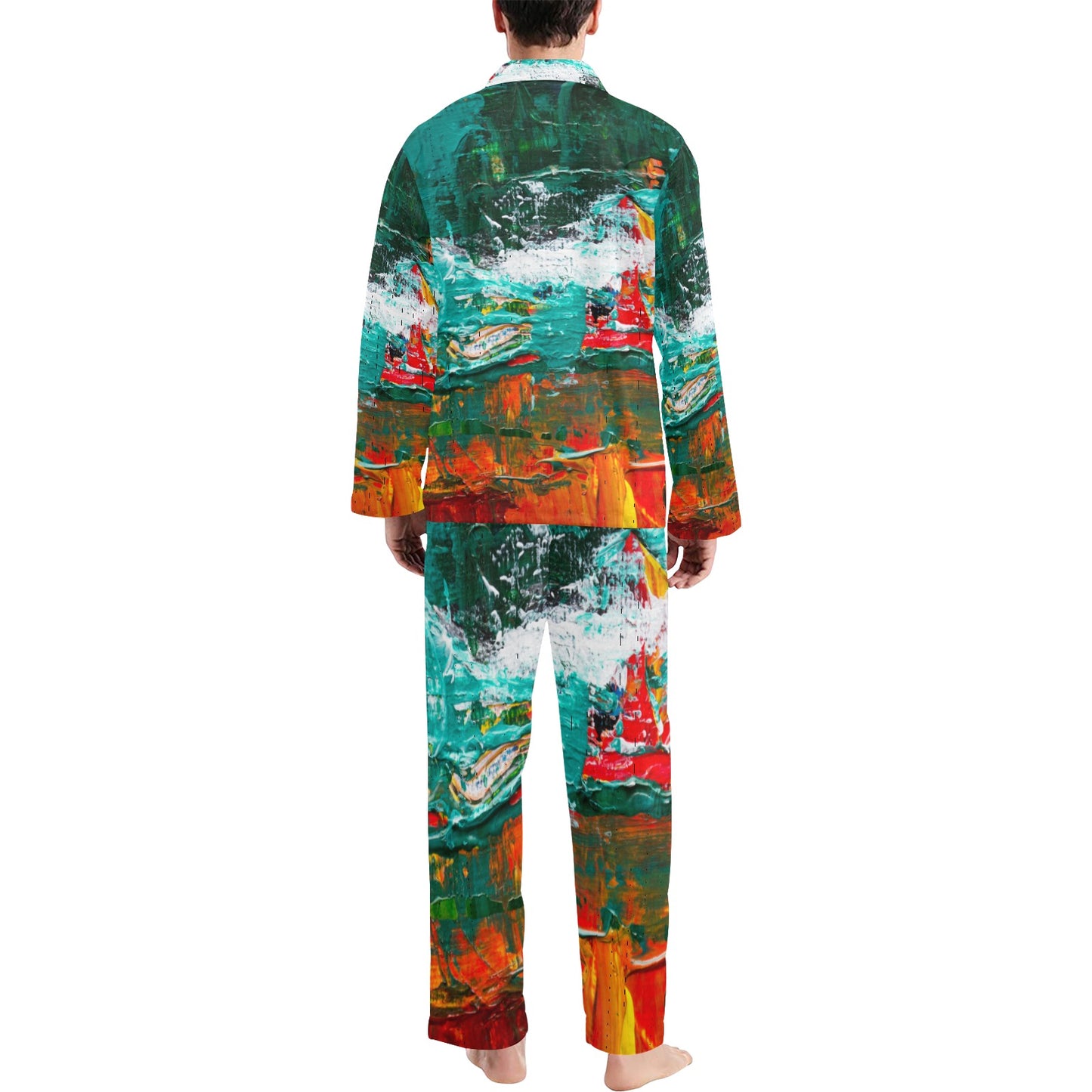 Painting Men's V-Neck Long Pajama Set