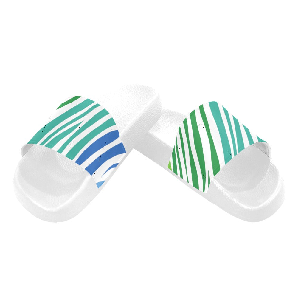 White Teal Zebra Women's Slides