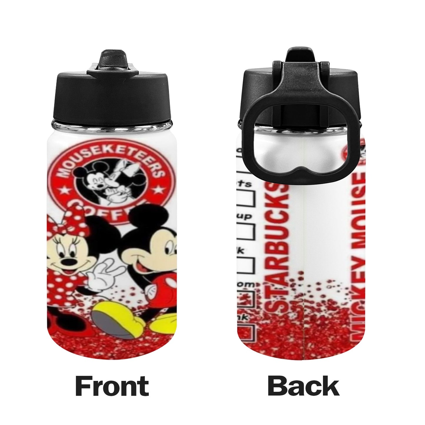 Mickey & Minnie Starbucks Kids Water Bottle with Straw Lid (12 oz)